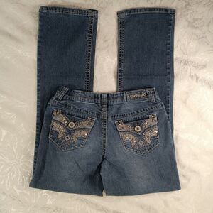 Hydraulic Jeans Girls 16 Blue BootFlare Stretch Embellished Adjustable Waist Y2K